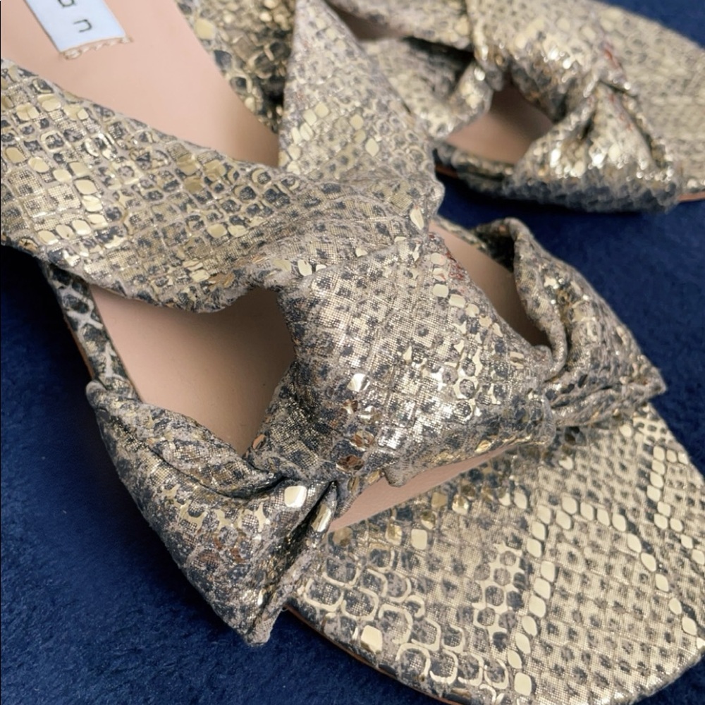 Gold snake print flat sandals